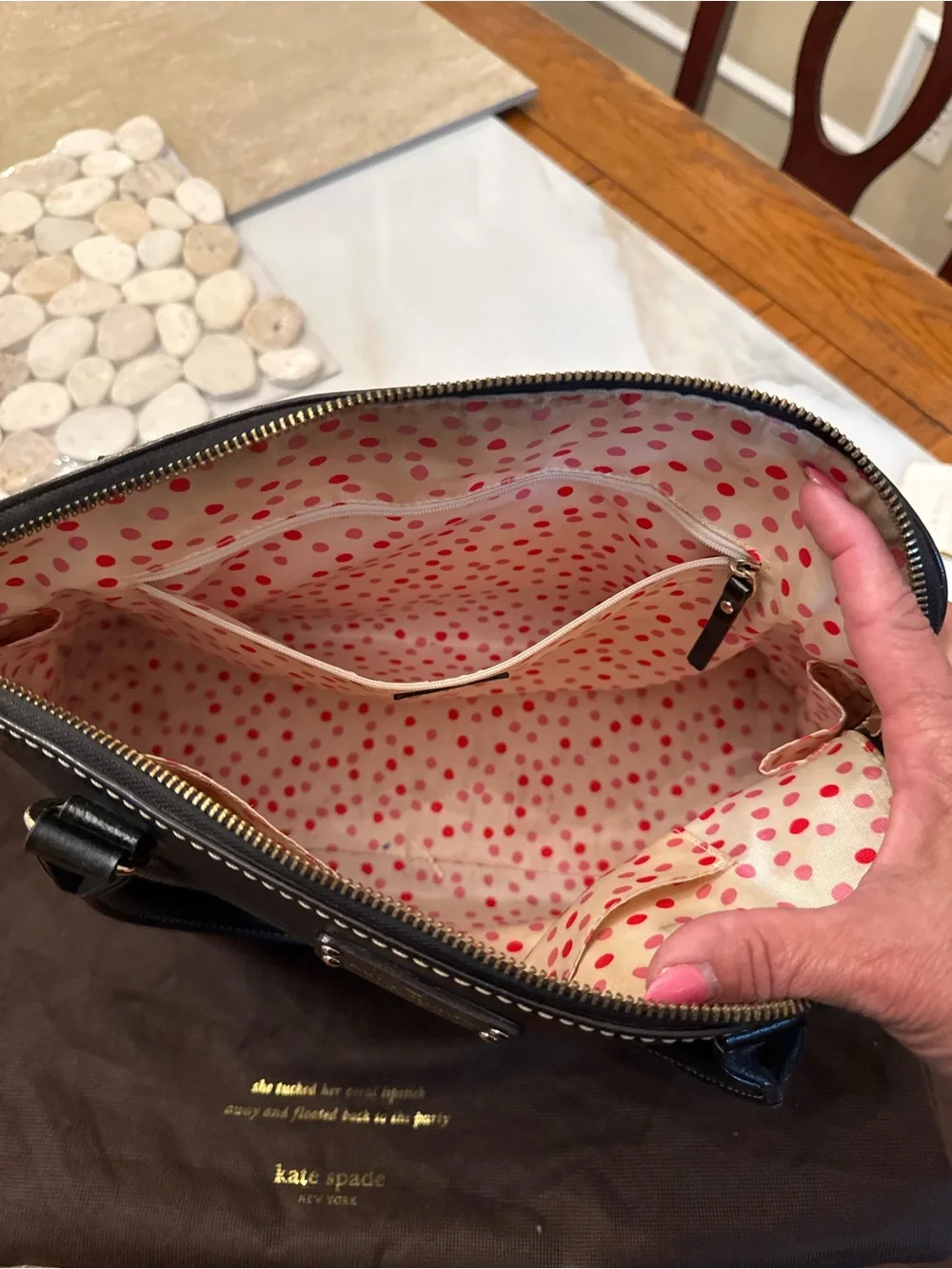 kate spade Black Pebbled Leather Dome Satchel with Silver Hardware